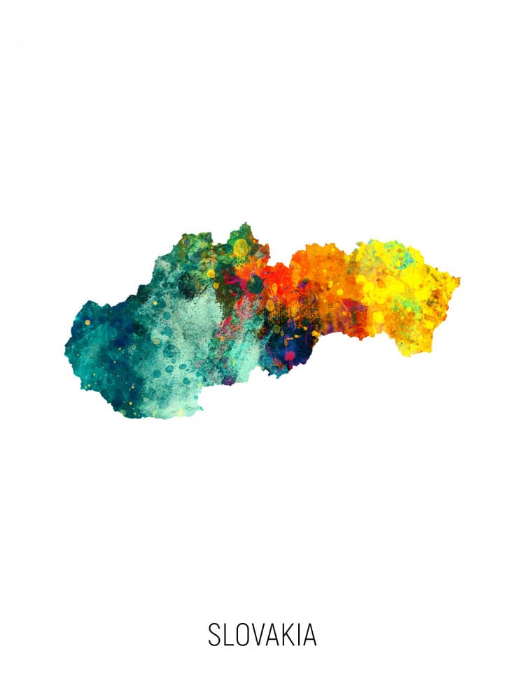 Colorful Slovakia Map by Michael Tompsett — canvas wall art