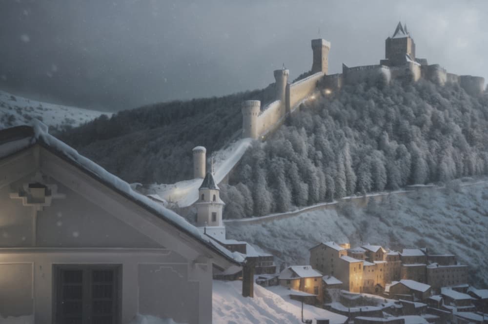 Snowy Castle Village by Giuseppe Satriani — canvas wall art