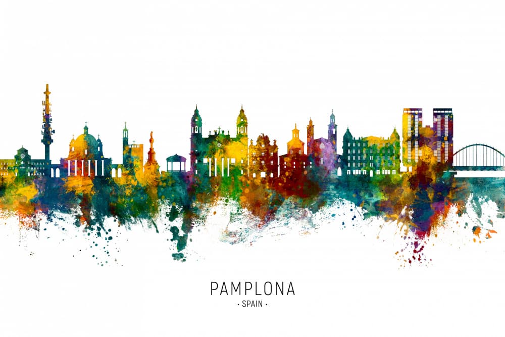 Colorful Pamplona Skyline by Michael Tompsett — canvas wall art