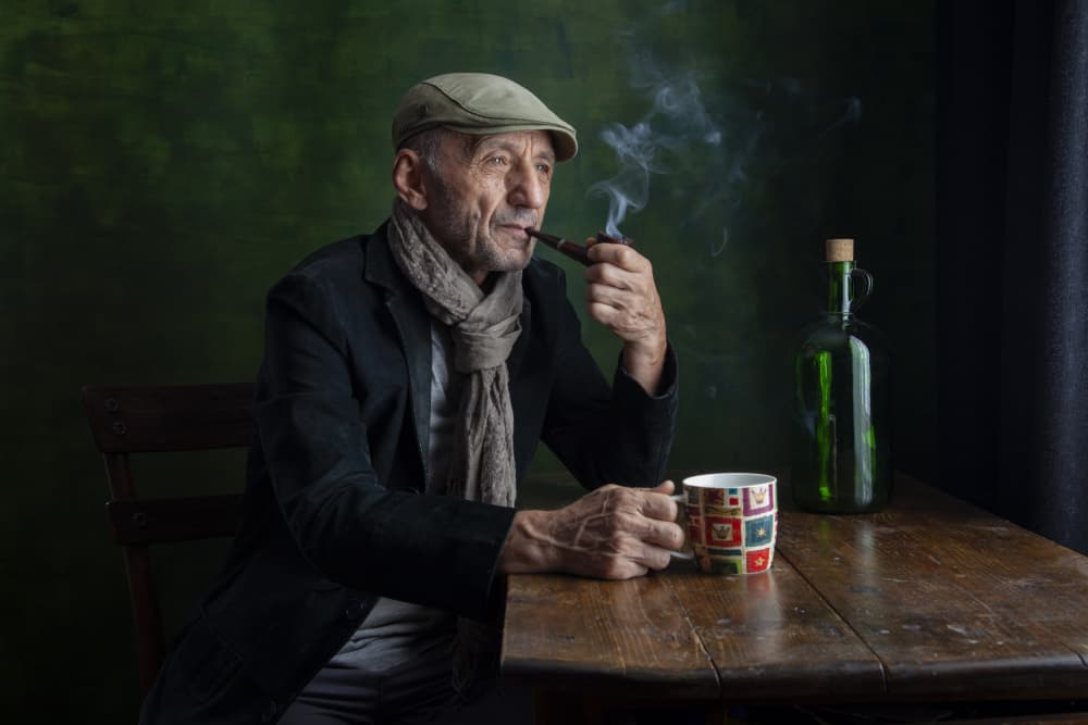 Thoughtful Man With Pipe by Ramiz Sahin — canvas wall art