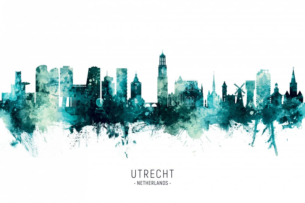 Utrecht Watercolor Skyline by Michael Tompsett — canvas wall art