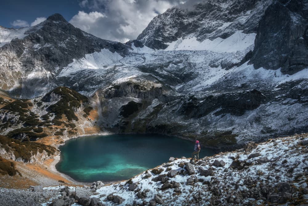 Alpine Lake Hiker by Zbyszek Nowak — canvas wall art