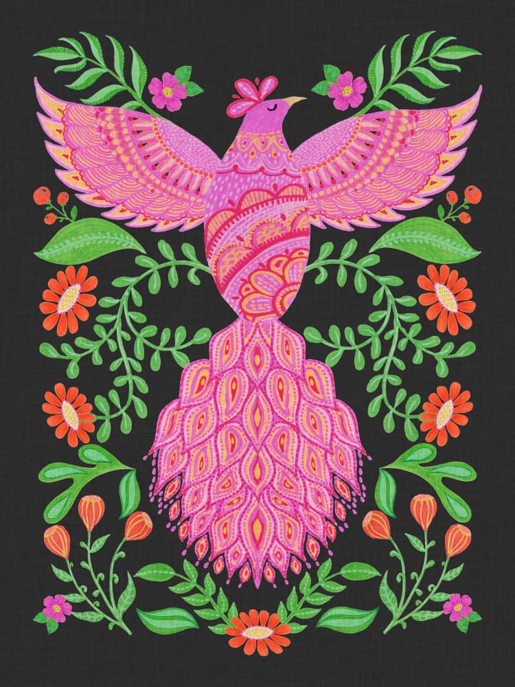 Vibrant Floral Phoenix by Suchi Deb — canvas wall art