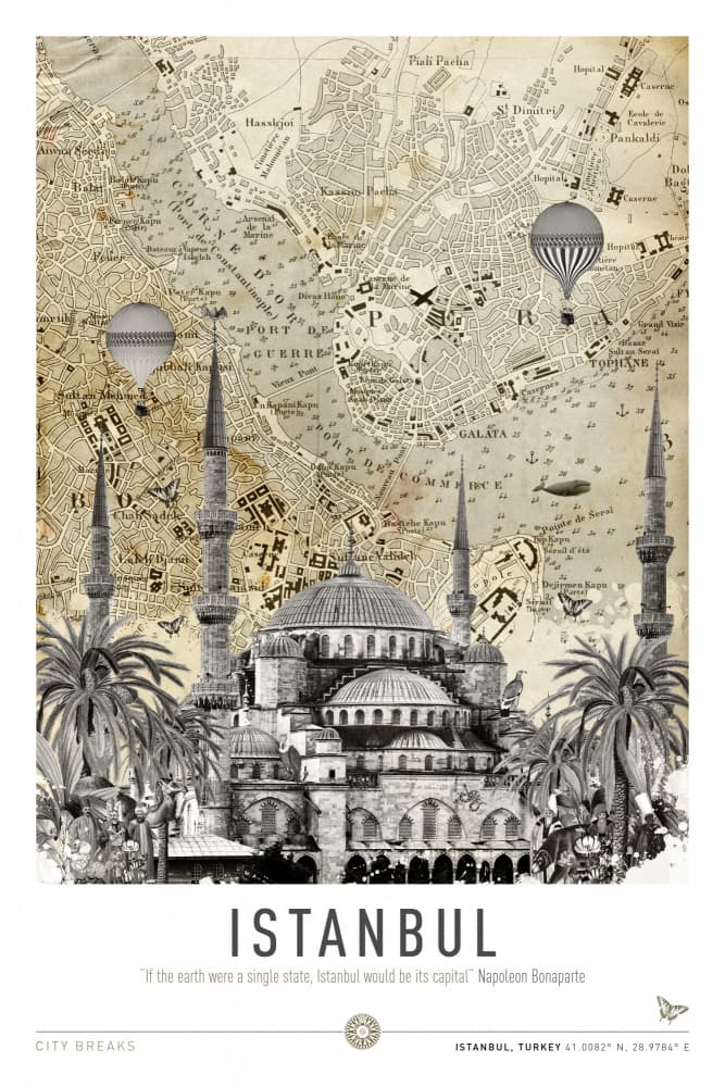 Istanbul Mosque Map Balloons by Simon Goggin — canvas wall art