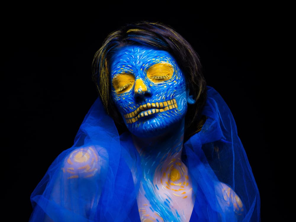 Vibrant Blue Skull Portrait by Sam SDFMedia — canvas wall art