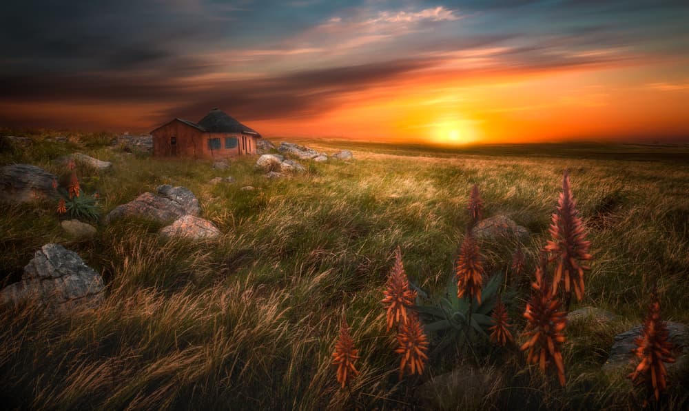 Warm Sunset Cabin by Charlaine Gerber — canvas wall art