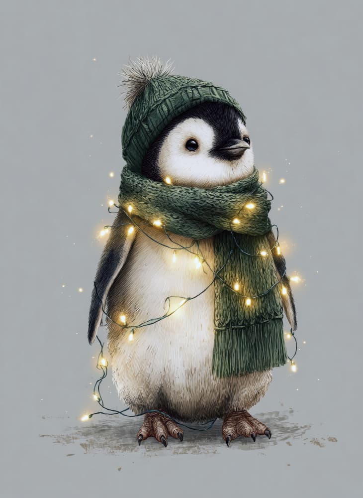 Charming Christmas Penguin by Justyna Jaszke — canvas wall art