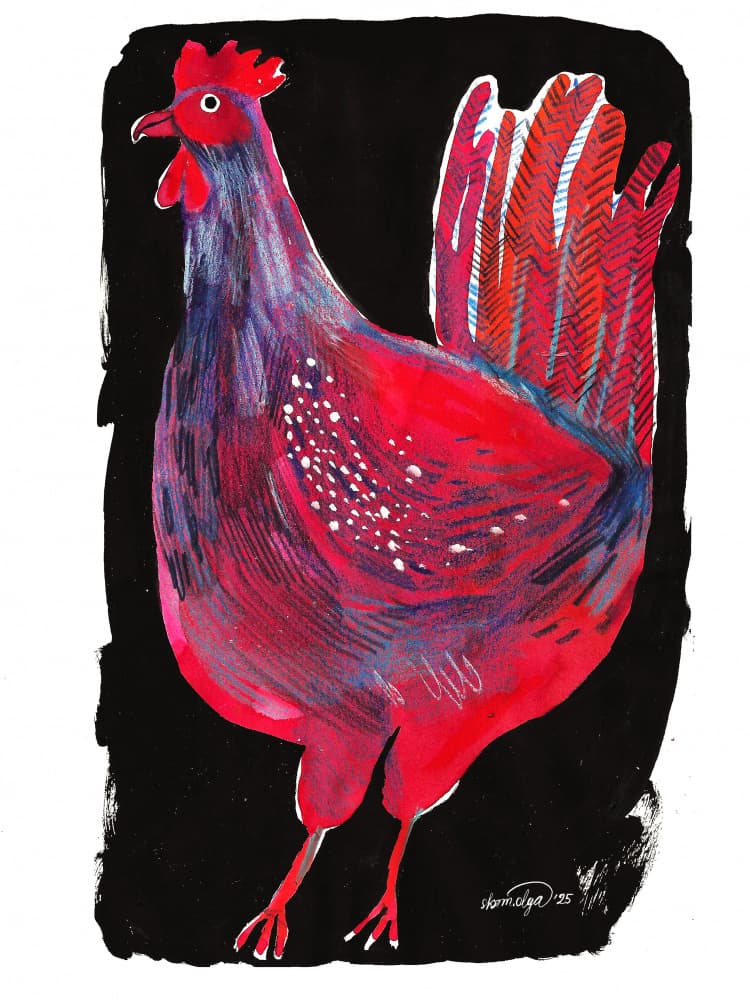 Vibrant Red Rooster by Olga Skomorokhova — canvas wall art