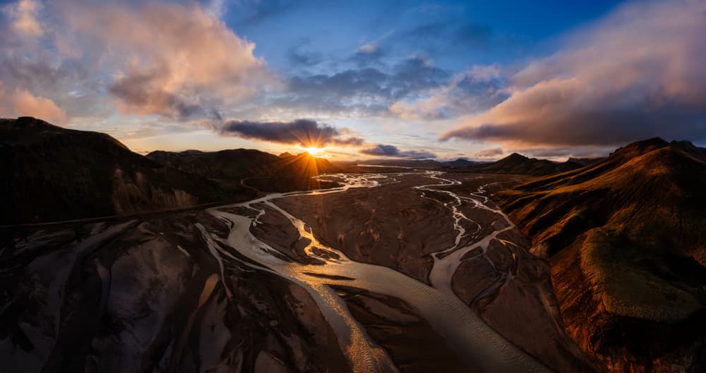 Golden River Valley Sunset by James Cai — canvas wall art