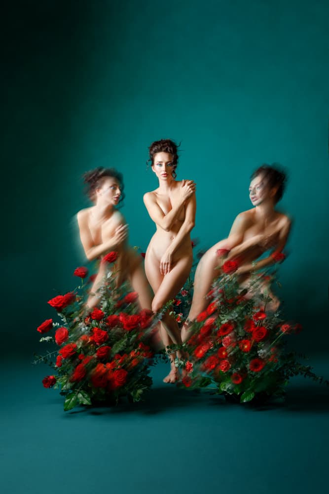Ethereal Nudes Red Roses by Amalya Shandelman — canvas wall art