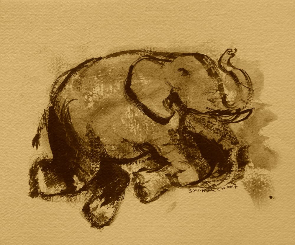 Playful Elephant Drawing by Santhosh ch — canvas wall art