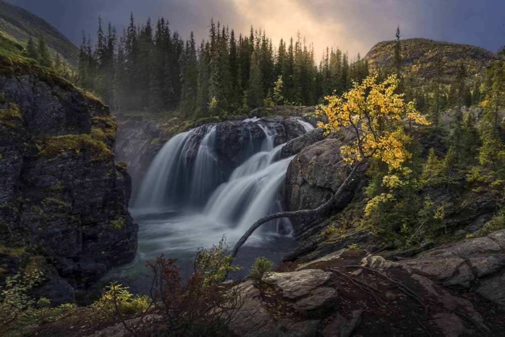 Golden Autumn Waterfall by Nina Pauli — canvas wall art