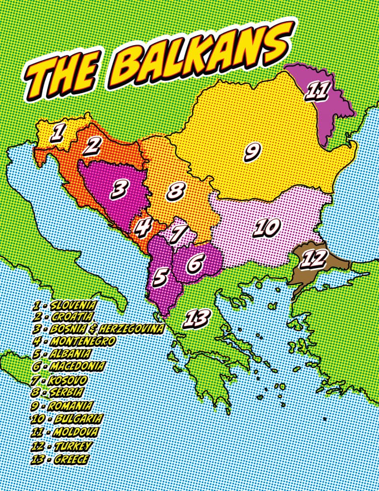 Colorful Balkans Map by Nicholas — canvas wall art