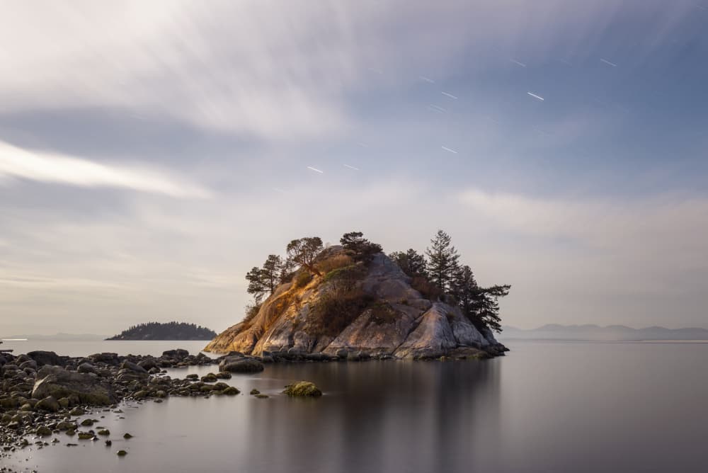 Rocky Island Star Trails by Lynann Colligan — canvas wall art
