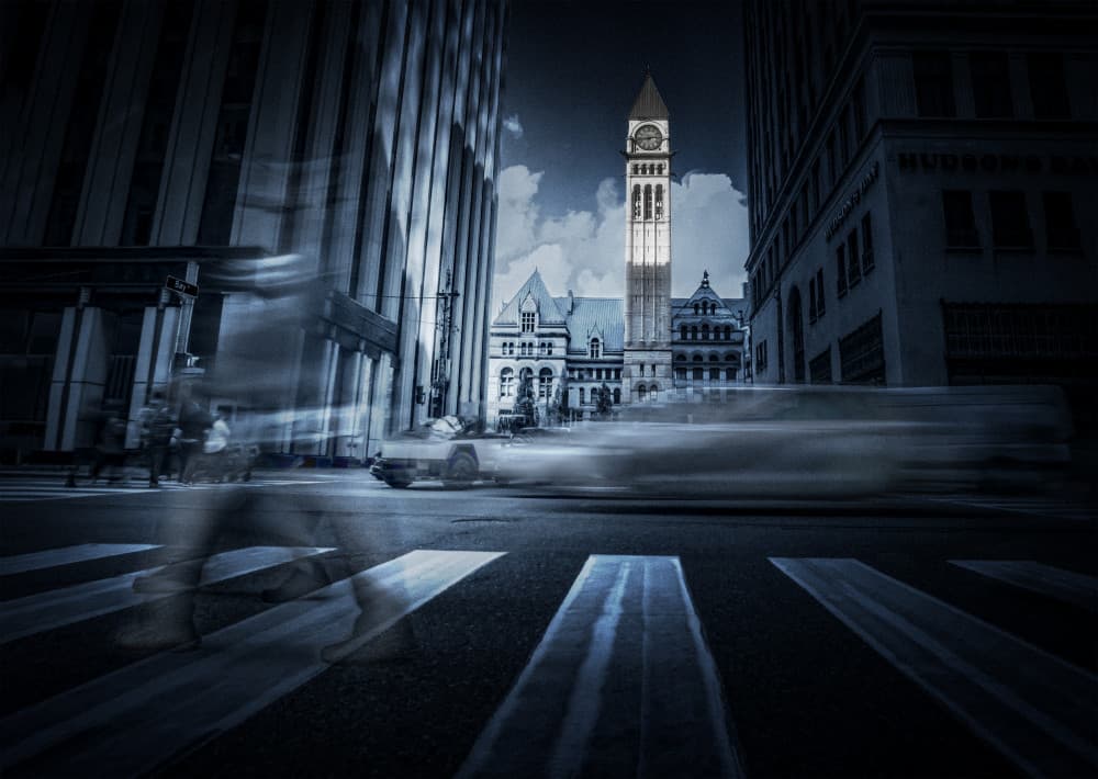 Urban Clock Tower Motion by Jennifer Chen APA — canvas wall art