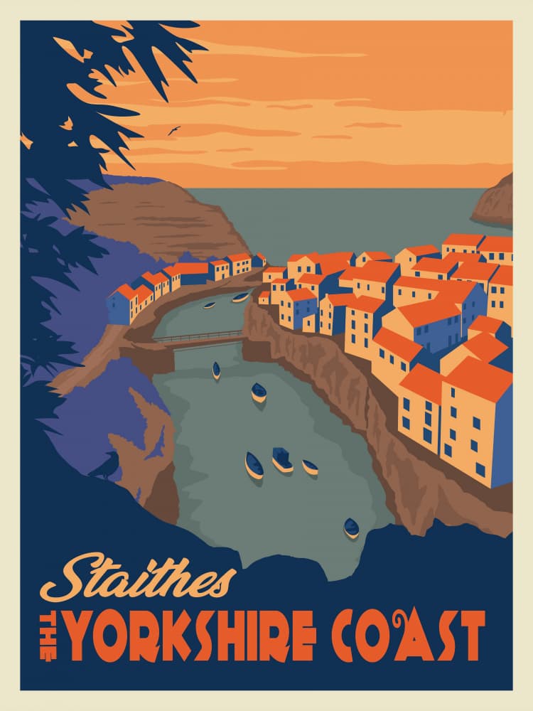 Staithes Yorkshire Coastal View by Retrodrome — canvas wall art