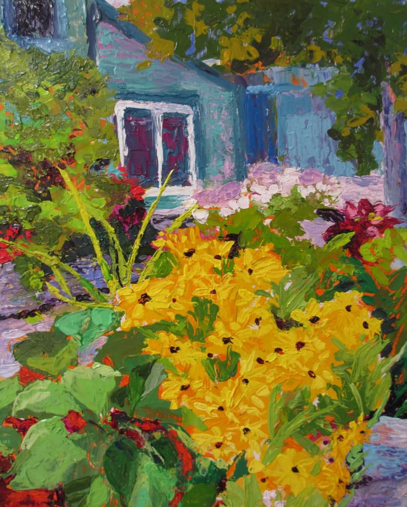 Vibrant Garden Cottage by Maxine Shore — canvas wall art
