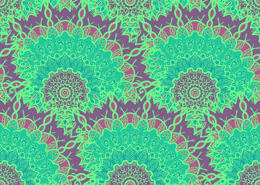 Green Purple Mandala Pattern by Marika Barsrsind — canvas wall art