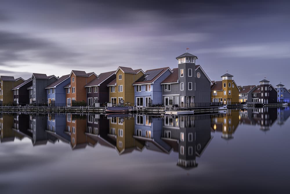 Colorful Waterfront Reflections by fotomarion — canvas wall art