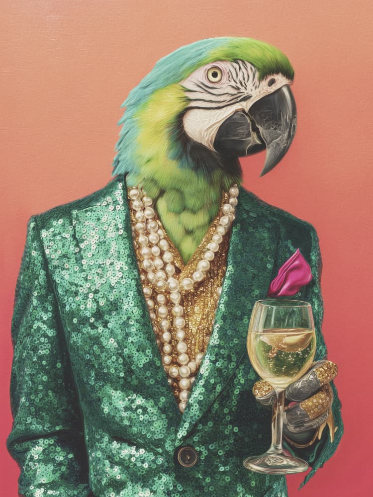 Dapper Parrot with Wine by Andreas Magnusson — canvas wall art