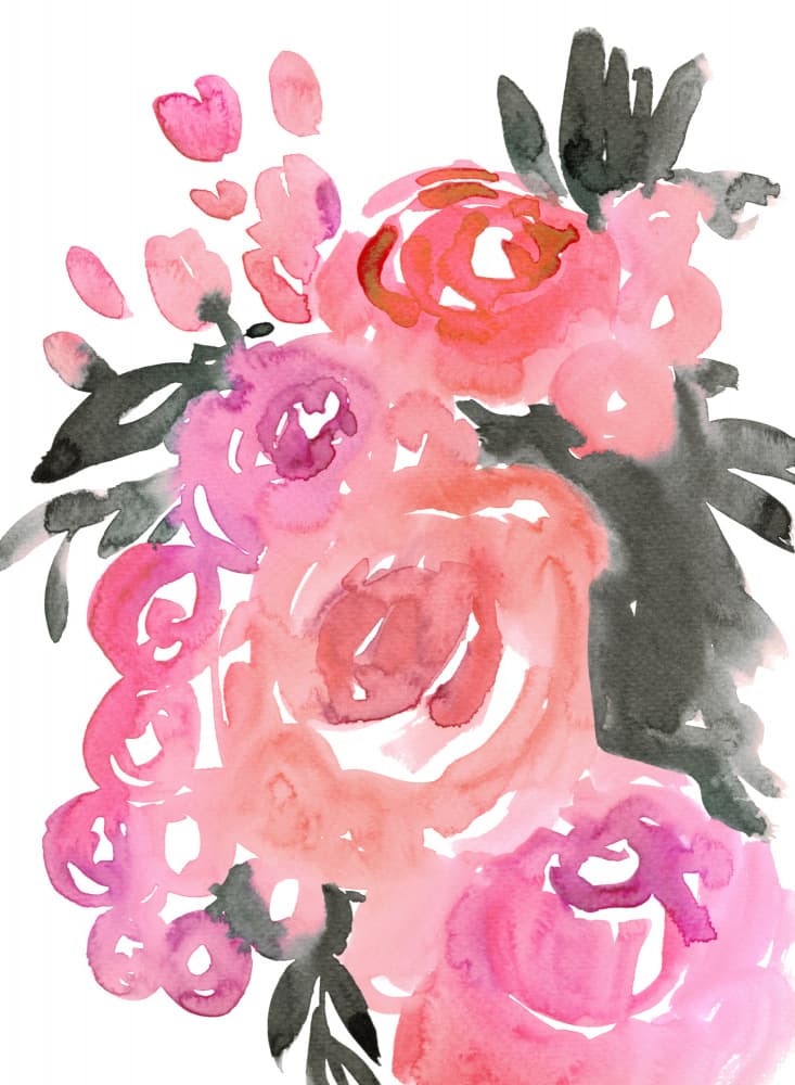 Pink Watercolor Bouquet by Rosana Laiz Blursbyai — canvas wall art