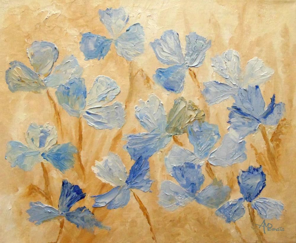 Textured Blue Flowers by Angeles M. Pomata — canvas wall art
