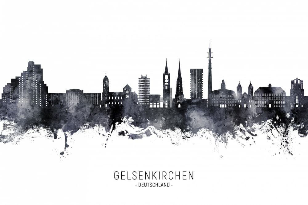 Gelsenkirchen Skyline Watercolor by Michael Tompsett — canvas wall art