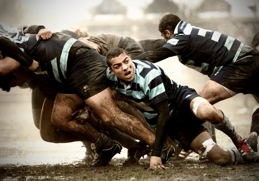Intense Rugby Action by Dan Mărășescu — canvas wall art
