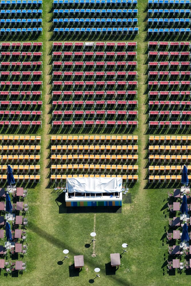 Colorful Outdoor Seating by Peter Pfeiffer — canvas wall art
