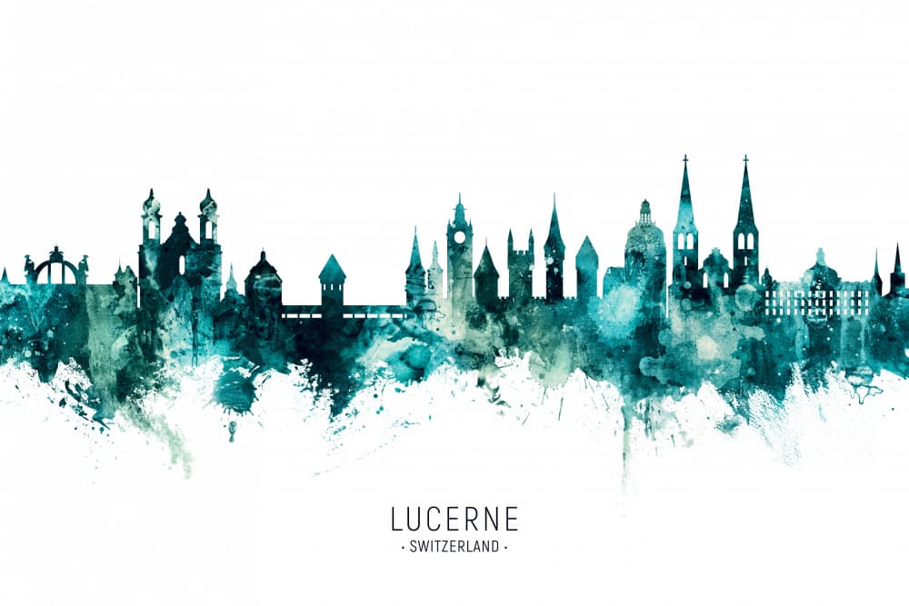 Lucerne Teal Skyline by Michael Tompsett — canvas wall art