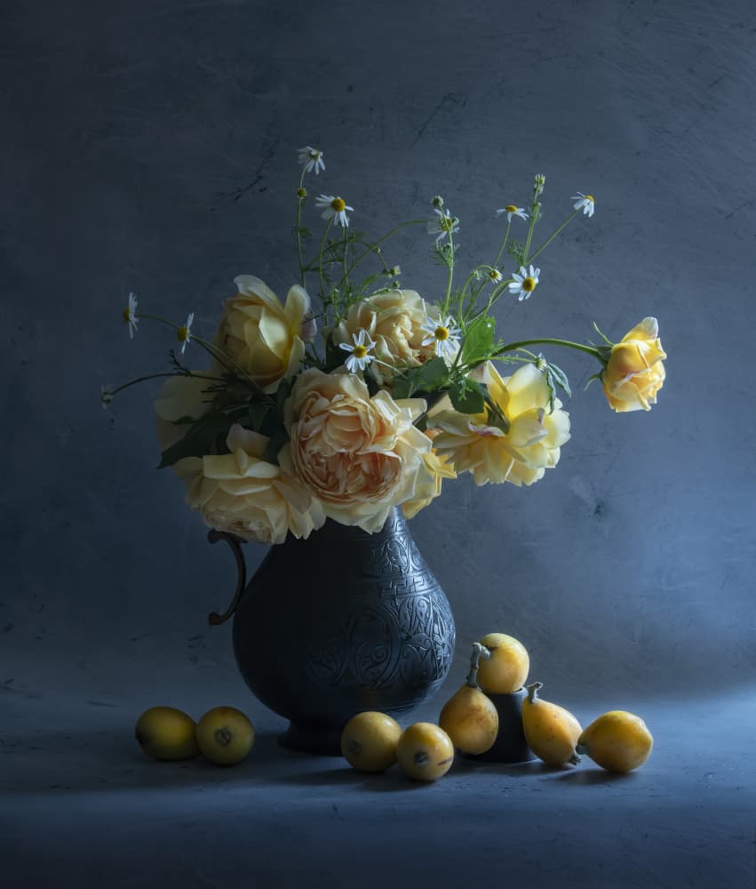 Dark Floral Still Life by Judy Tseng — canvas wall art