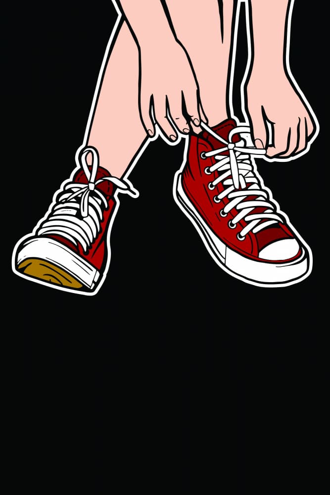 Tying Red Sneakers by jay stanley — canvas wall art