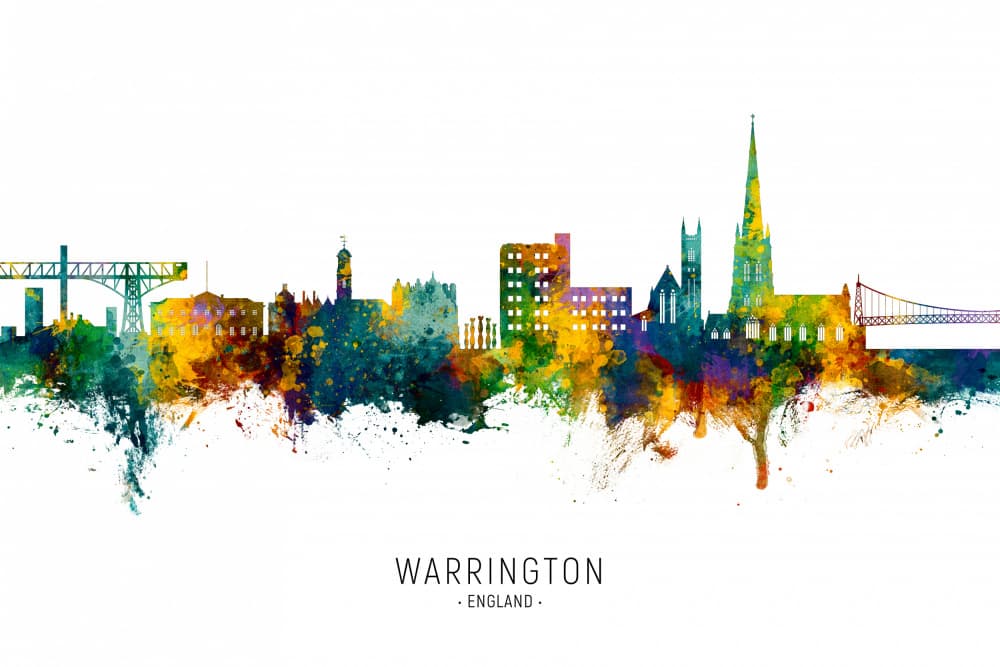 Vibrant Warrington Skyline by Michael Tompsett — canvas wall art