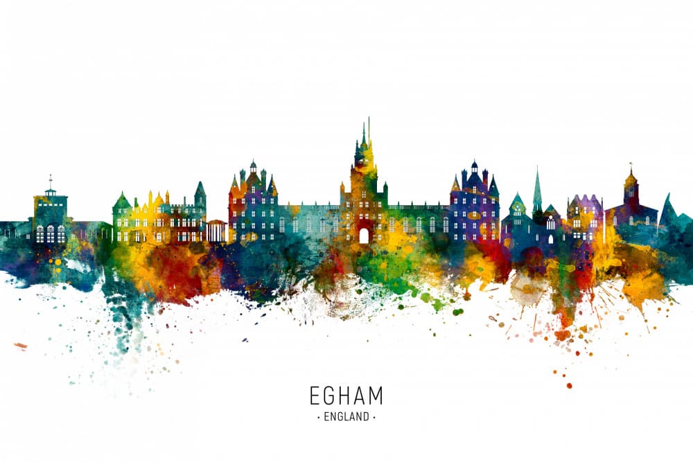 Colorful Egham Skyline by Michael Tompsett — canvas wall art
