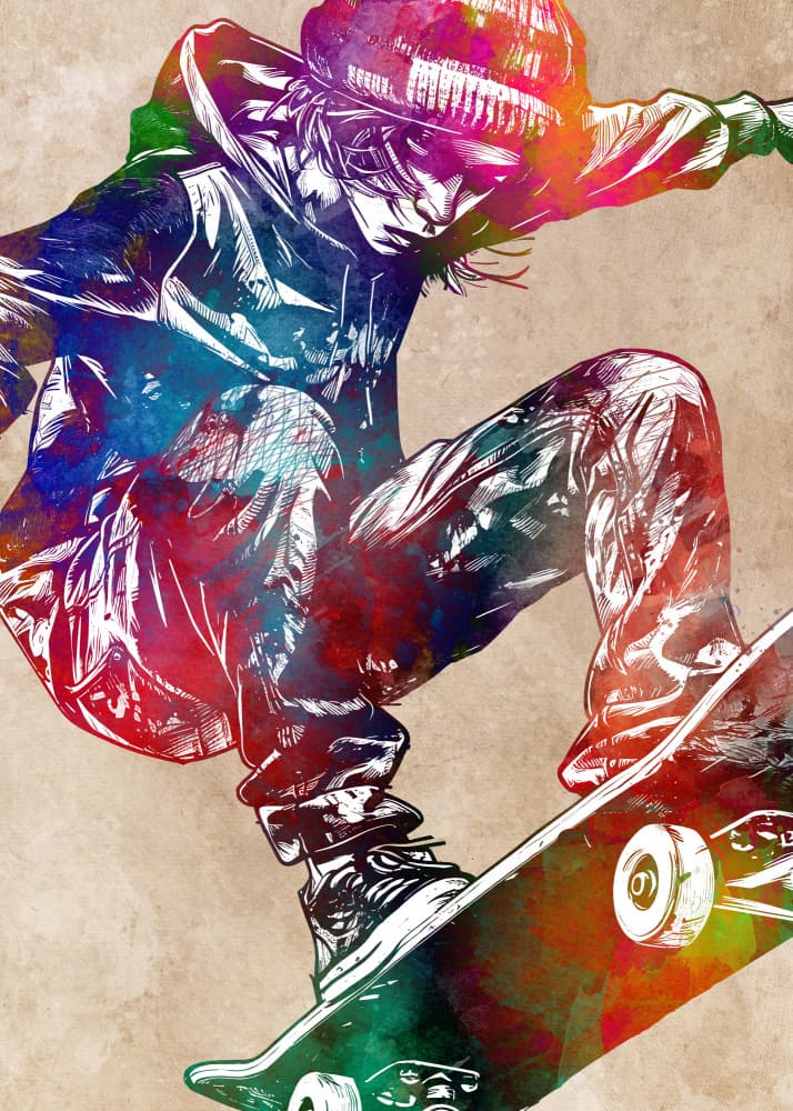 Vibrant Skateboard Action by Justyna Jaszke — canvas wall art