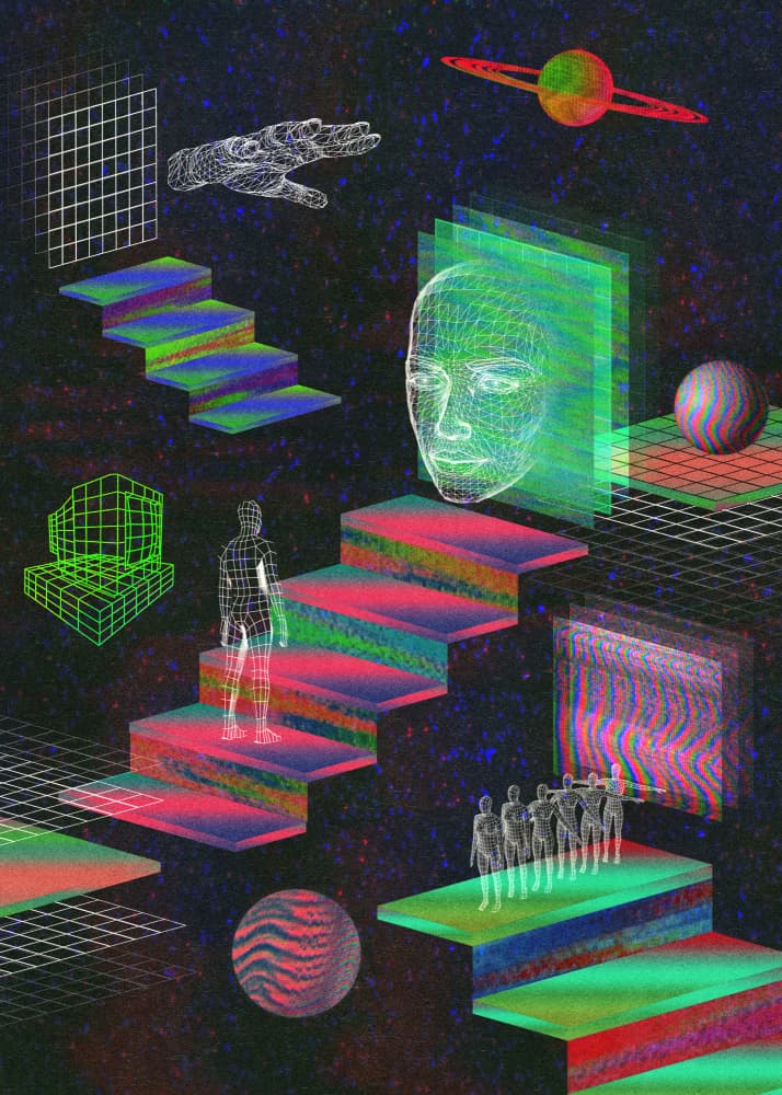 Neon Cyber Steps by Nibera — canvas wall art