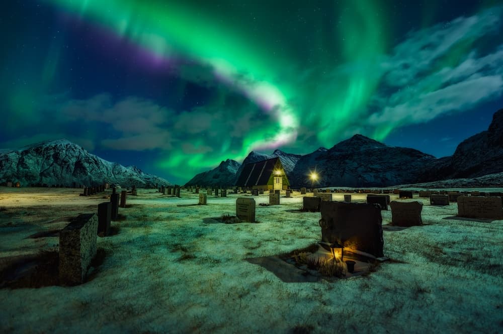 Northern Lights Cemetery by Javier de la Torre — canvas wall art