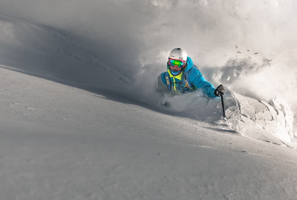 Skier Blasting Powder by Sandi Bertoncelj — canvas wall art