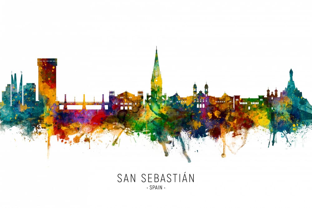 San Sebastián Watercolor Skyline by Michael Tompsett — canvas wall art