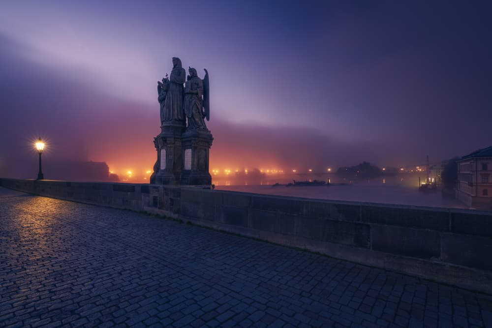 Charles Bridge Misty Dawn by Ivo Mateju — canvas wall art