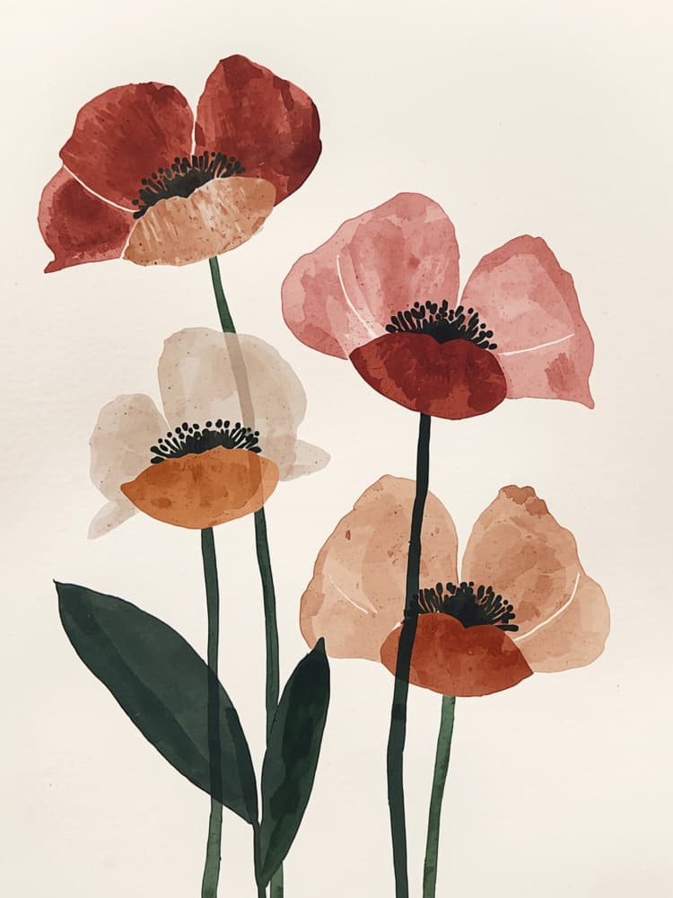 Soft Watercolor Poppies by Ohkimiko — canvas wall art