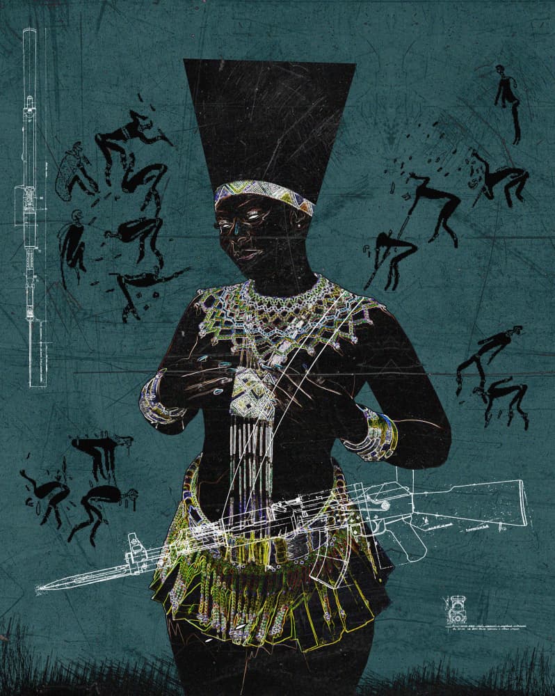 African Queen With Weapons by Mathabela Madiela — canvas wall art