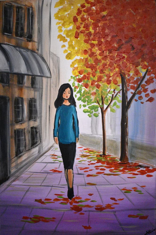 Woman's Autumn Stroll by Aisha Haider — canvas wall art