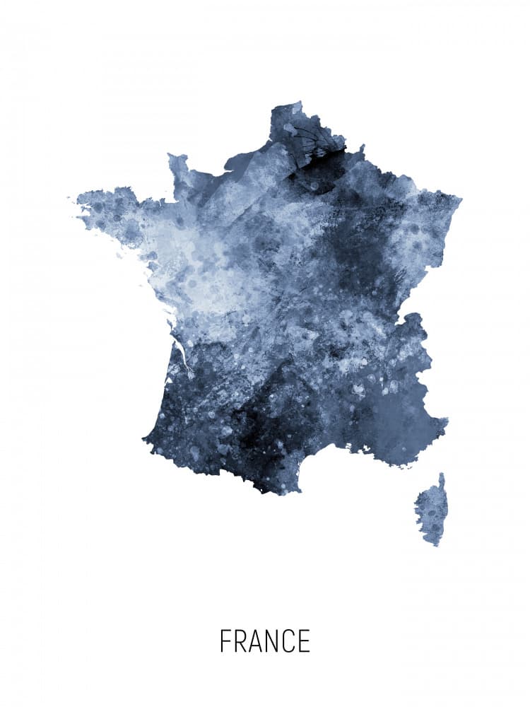 France Watercolor Map by Michael Tompsett — canvas wall art