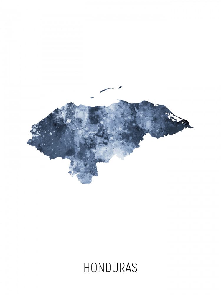 Honduras Map Watercolor by Michael Tompsett — canvas wall art