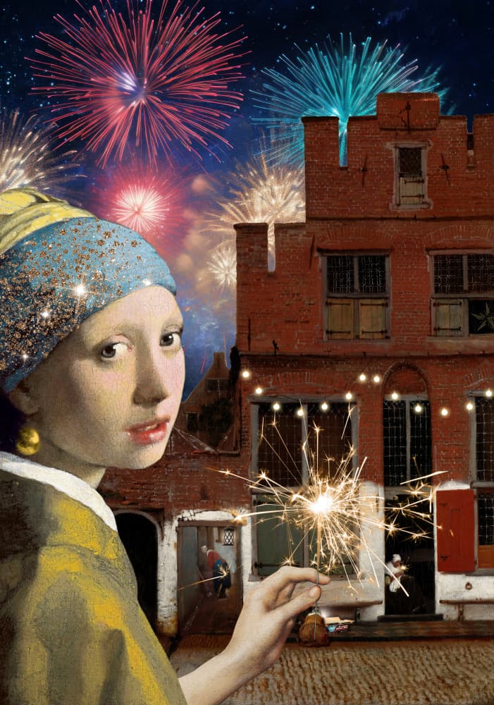 New Year Sparkler Girl by Marja van den Hurk — canvas wall art
