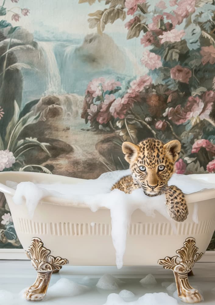Leopard Cub Bubble Bath by Niky Rahner — canvas wall art