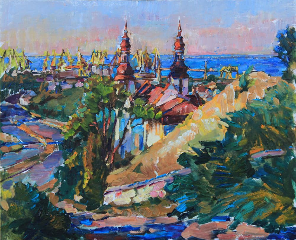 Vibrant Port City by Andrii Kutsachenko — canvas wall art