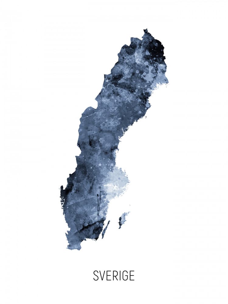 Sweden Watercolor Map by Michael Tompsett — canvas wall art