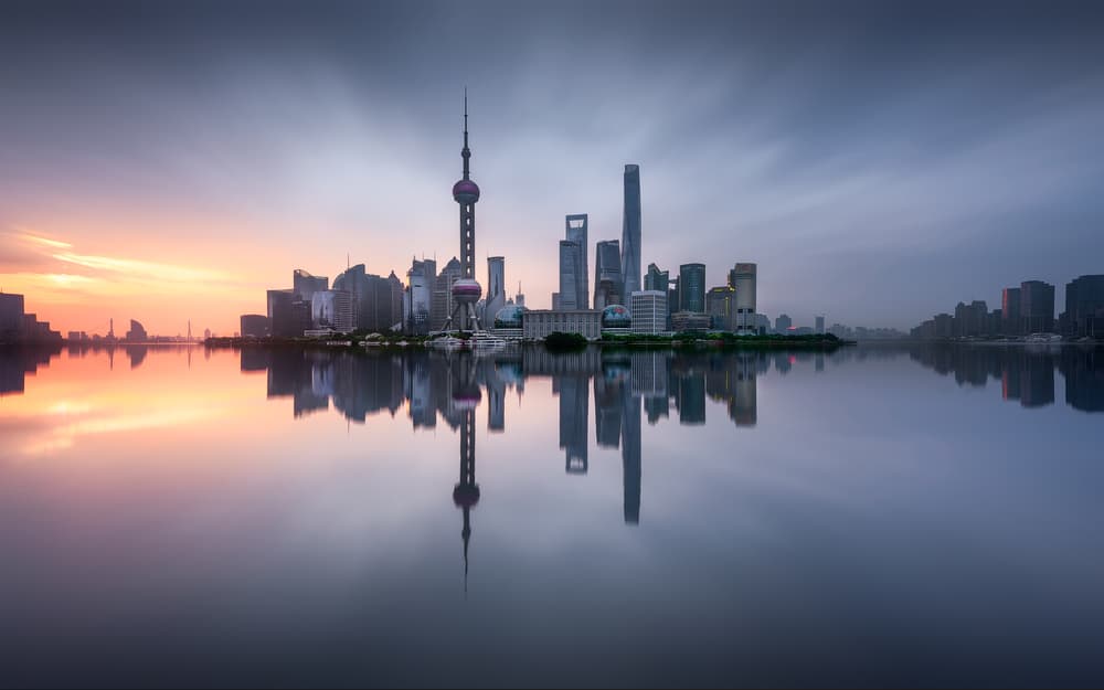 Shanghai Morning Reflection by Jesús M. García — canvas wall art